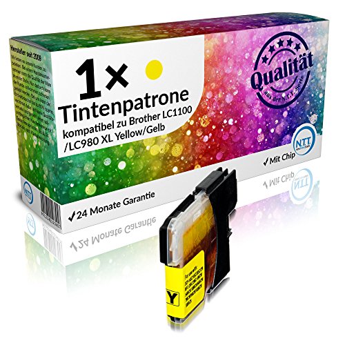 N.T.T.® - 1 STÜCK XL YELLOW / GELB 100% Qualität Druckerpatrone, kompatibel zu Brother LC1100 LC990 LC980 (1x gelb) für Brother MFC-250C MFC-255CW MFC-290C MFC-295CN MFC-297C MFC-490CN MFC-490CW MFC-5490CN MFC-5890CN MFC-790CW MFC-795CW MFC-6490CW MFC-6890CDW MFC-990CW MFC-J615W DCP-145C DCP-165C DCP-167C DCP-185C DCP-195C DCP-365C DCP-373CW DCP-375CW DCP-377CW DCP-383C DCP-385C DCP-387C DCP-395CN DCP-585CW DCP-6690CW DCP-J715W