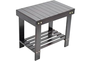 KKTONER Bambus Tritthocker für Kinder Kinder Erwachsene mit Ablagefach für Badezimmer Wohnzimmer Schlafzimmer Dunkelbraun