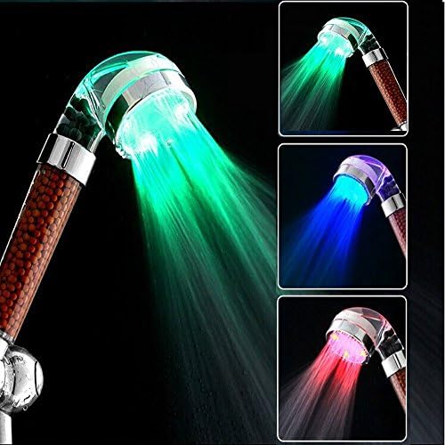 LED Handheld Shower Head, High Pressure Negative Ionic Filter Chlorine Spa Spray Sprinkler Bathroom Bathing Accessories Temperature Sensor Automatic RGB 3 Colors Change