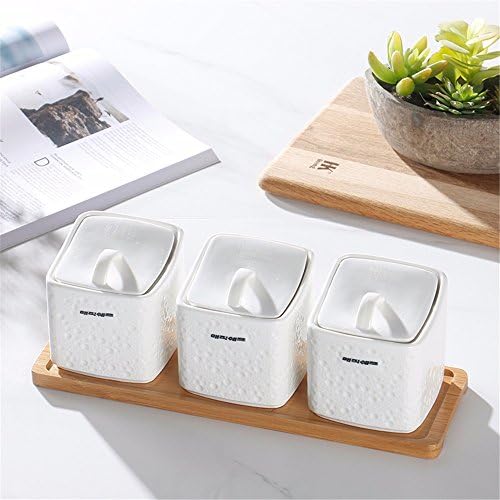 ANGEELEE Kitchen Glass Jar Moisture-Proof Home Multi-Purpose Jam Bottle Cruet Piatto Di Spezie In Ceramica Piatto Di Bambù, Grande 300G