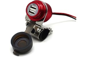 Cliff Top 4A 20W Aluminium Motorcycle USB Charger, with Magnetic Power Switch, Dual-Port Fast Charging, Heavy Duty, Waterproof for 7/8’’, 1’’ Handlebars on ATV/UTV - Prevents Battery Drain (Red)