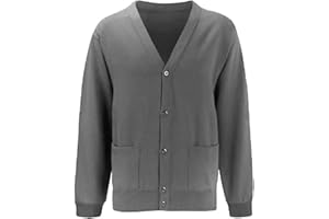 Star Fashion New Kids Unisex School Fleece Button Cardigans for Girls/Boys Uniform Long Sleeve Buttons up Sweater Formal Plain V Neck Open Front Pockets Kid’s Cardigan Ages 2-14 Years