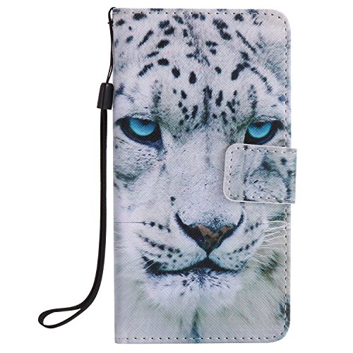 Feeltech HUAWEI P9 Lite Hülle PU-Leder und Brieftasche Bunte Muster Fall mit Magnetverschluss, Hybrid-Kickstand mit Stand-Funktion, schlagen Sie schützende weiche TPU Stoßstangenabdeckung und Kreditkartenhalter für HUAWEI P9 Lite Handgelenk Bügel-Buch-Art-Geldbeutel-Tasche mit 2 In 1 Berühren Sie Stift – White leopard - 2
