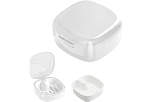 BRISKORE Zahnspangendose Gebissdose, Prothese Box Zahnprothesenbox mit Sieb Zahnprothese Box Retainer Container Aufbewahrungsbox mit Hängender Sieb Protesenbehälter Zahnschiene Box (Weiß)