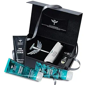 Bombay Shaving Company | 6-in-1 Shaving & Grooming Kit for Men | Silver Metal Precision Safety Razor, Exfoliating Scrub, Shaving Cream, Post-Shave Balm, Shaving Brush & Feather Blades | Diwali Gift for Men