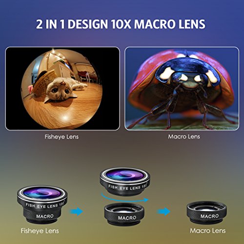 AMIR Fisheye Objektiv, 3 in 1 Clip-On Fischauge Objektiv & 0.4X Weitwinkel &10X Makro-Objektiv, Clip-on Handy Objektiv, Kamera Objektiv Kits fÃ¼r iPhone 7 6 6S 6S Plus & Die meisten Smartphone