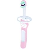 MAM Baby Toothbrush, Compact Handle, Pink, 1 pc | Ideal for first teeth, ergonomic and non-slip, with safety guard, small hea