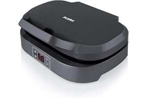 Flama 4902FL Machine à crêpes ou pancakes avec surface antiadhésive, panneau de contrôle numérique, stockage verticale, système de verrouillage et indicateurs lumineux Noir 2 cavités 1 300 W