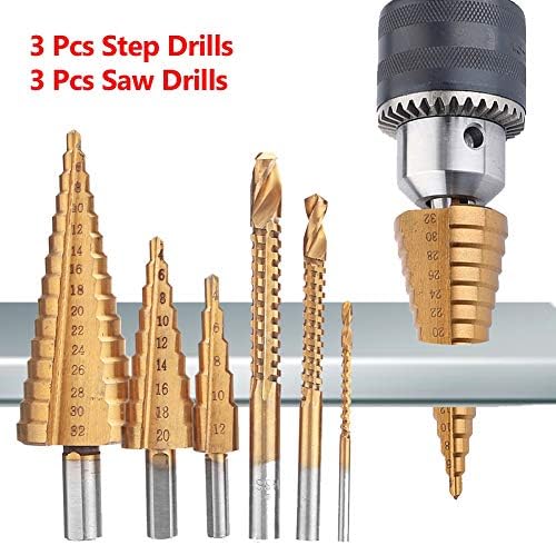 P12cheng Step Drill Bits,6Pcs HSS Mixed Drill Bits Set Step Saw Drill Hole Cutter Woodworking Hand Tool
