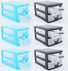 Aufbewahrungsbox Schubladenbox Klein mit 2 Schubladen 6 Stück Set