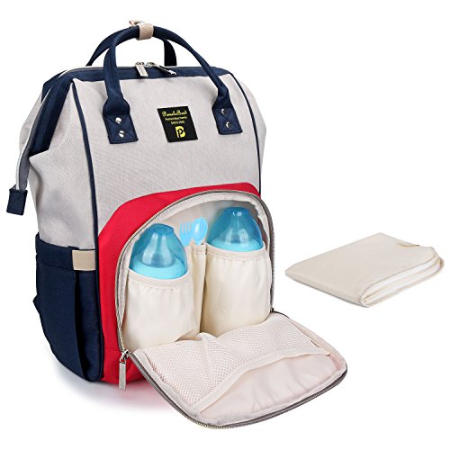 Preisvergleich Produktbild Baby Wickelrucksack Wickeltasche mit Wickelunterlage Multifunktional Oxford Große Kapazität Babyrucksack Kein Formaldehyd Reiserucksack für Unterwegs (Rot mit Weiß)