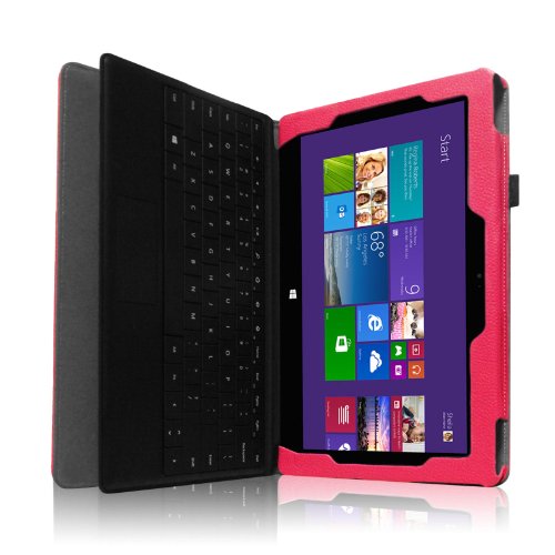 [Eckenschutz] Fintie Microsoft Surface Pro / Pro 2 hülle Case Tasche Schutzhülle Etui – Hochwertige Kunstleder Slim Fit Stand Cover mit Stylus-Halterung für Microsoft Surface Pro / Pro 2 10.6″ Zoll Tablet, Magenta - 6