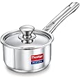 Prestige Platina Induction Base Stainless Steel Sauce Pan, 140mm/1 Litre, Metallic Steel