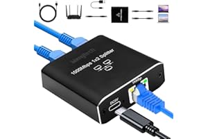 AEUZWR Divisor Ethernet de 1 a 2, 1000 Mbps LAN 1 a 2, 1 Macho a 2 RJ45 LAN Switch 2 Port en USB-C Power Cable Se Utiliza en Concentradores, Conmutadores, Televisores y Enrutadores