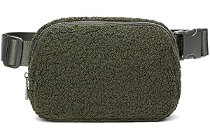 MOETYANG Fleece Belt Bag for Women, Small Sherpa Fanny Pack Crossbody with Adjustable Strap for Men, Mini Fashion Waist Bag for Outdoor Running Traveling Dogwalking (Dark Green)