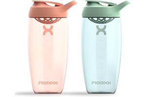Promixx PURSUIT Protein Shaker Bottle 2-Pack – Premium Sports Shaker Bottles for Protein Mixes and Supplement Shakes – Coral, Seagrass Green, 700ml