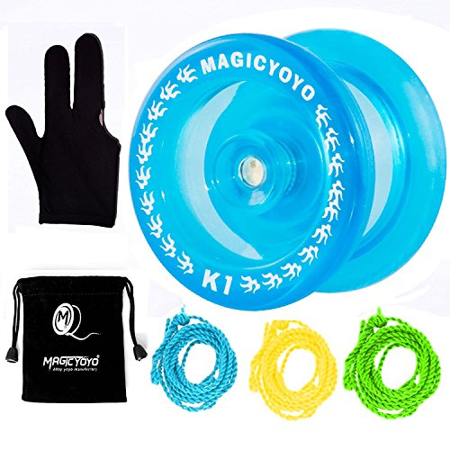 Responsive YoYo MAGIC YOYO K1-Plus with Yoyo Bag/Sack + 3 Strings and Yo-Yo Glove Gift (Crystal Blue)