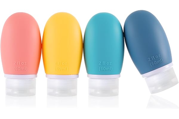 Flacons de Voyage,4pcs 60ml Étanches Bouteille de Voyage Silicone,Rechable Rechargeable Portable Vide de Voyage Bouteilles Accessoires pour Articles de Toilette Lotion,Revitalisant,Shampooing