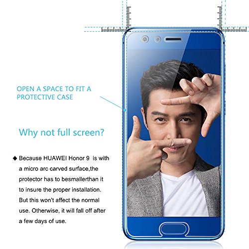 VIFLYKOO Huawei Honor 9 Panzerglas Schutzfolie, Härtegrad 9H superdünn kratzfest HD Klar Ballistic gehärtetem Glas Displayschutzfolie für Huawei Honor 9 - 2