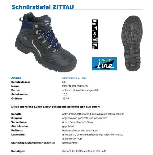 Schnürstiefel S3 / Sicherheitsschuh S3 „Zittau“in Sportschuhoptik, Glattleder, Stahlkappe, rutschfeste PUR Laufsohle - 2