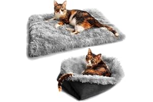 REINO MANSIDI Alfombra Cama de Felpa para Mascotas: Cama Acolchada y Confortable para Perros y Gatos. Cama 2 en 1 Color Marron (95 x 65 cm, Gris)