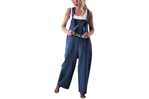 Minetom Femme Salopette Casual Large Ample Harem Sarouel Pantalon Combinaison Jumpsuit Chic Lin Poches Playsuit Overalls Rompers