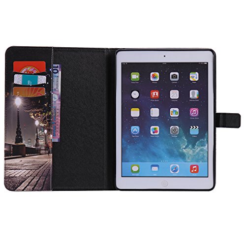iPad Air Hülle, DEENOR Bunt Painting und Stilvoll Brieftasche Tasche PU Leder Flip Protective Stand Tasche Schutzhülle Hülle für Apple iPad Air iPad 5 Generation.[Night Street] - 7