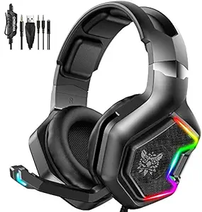 GLEENFIT Gaming Headset PS4 Headset, Xbox One Headset with Noise Canceling Mic and RGB Light, PC Headset with Stereo Surround Sound, Over-Ear Headphones for PC, PS4, Xbox One, Laptop (K10Pro)