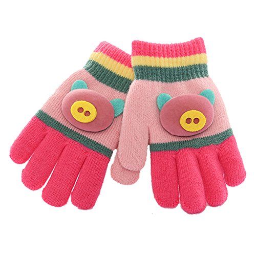Moolecole Cute Pig Gloves Warm Gloves Baby Boys Girls Toddler Children Kids Knitted Mitten Magic Gloves Rose Red