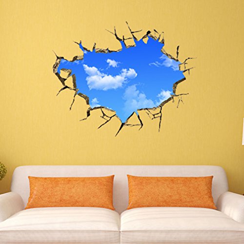 Nunubee Abnehmbare Wandaufkleber Schöne Landschaft DIY Wandsticker Selbstklebende Wandtattoo Kunst Aufkleber Wasserdichte Tapete Demontierbare Wandbilder Wanddekoration für Hause, Blauer Himmel - 2