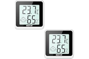 BMUT Lot de 2 mini thermomètres hygromètres à poser et à coller à l'intérieur, au salon, au bureau (humidité et température)