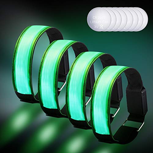 LZHOO 4 Pieza LED Brazalete, led Running -Luz Brillante para Hacer Jogging,Cycling, Climbing y luz de Seguridad para Deportes de Exterior(Azul) (Verde)