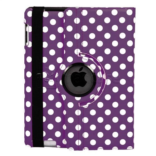 MadCase Apple iPad 4 (mit retina display) Stilisch Muster PU Leder Rotierend Smart Ständer Schutzhülle – kompatible mit iPad 2 und iPad 3 einschließlich Displayschutzfolie & Eingabestift – Gepunktet – Dunkel Lila - 4