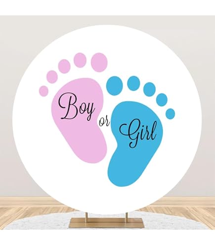 Toile De Fond Ronde 180 Cm Sexe Bébé Révélation – Aquarelle Bleu Rose Encre Garçon Fille Photobooth