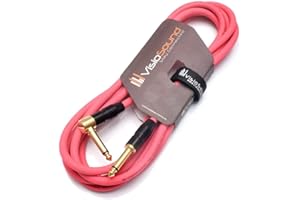 VisioSound Premium Guitar Bass Lead 6.35mm 1/4" Angled Jack/Pro Noiseless Instrument Cable (Pink, 3m)