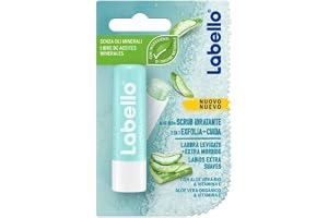 Labello Aloe Vera fuktgivande skrubb 4,8 g, läppskrubb med exfolierande partiklar, bio aloe vera och E-vitamin, exfolierande läppskrubb utan mineraloljor och mikroplast