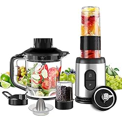 Mini Blender Multifonctionnel 5 en 1 Machine à Smoothie 800W Mixeur Blender 1.2L pour Smoothies Milk-Shake Jus de Fruits Légumes Poivre Épices Blender Portable pour Sport Voyage et Maison