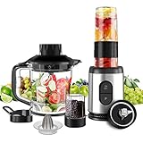 Mini Blender Multifonctionnel 5 en 1 Machine à Smoothie 800W Mixeur Blender 1.2L pour Smoothies Milk-Shake Jus de Fruits Légumes Poivre Épices Blender Portable pour Sport Voyage et Maison