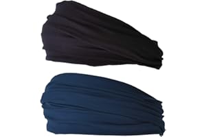 ‎CHARM Dünnes Lauf Stirnband Sport Haarband Herren, Bandana Damen Sommer Japanische Mode Lang, Loop Tuch Zum Binden Schwarz Navy 2-Pack