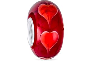 Bling Jewelry Murano Glass .925 Sterling Silver Core Heart Love Hades Of Pink Red White Charm Bead Fits European Bracelet For Women Teen