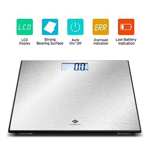 Etekcity Digitale Personenwaage Körperwaage Gewichtswaage Digitalwaage mit Edelstahloberfläche im Badezimmer, 5kg-180kg, Slim Design, Silber - 5