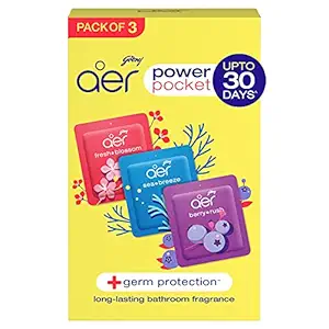 Godrej Aer Power Pocket, Air Freshener- Bathroom and Toilet, Lasts Up to 30 days - Assorted Pack of 3