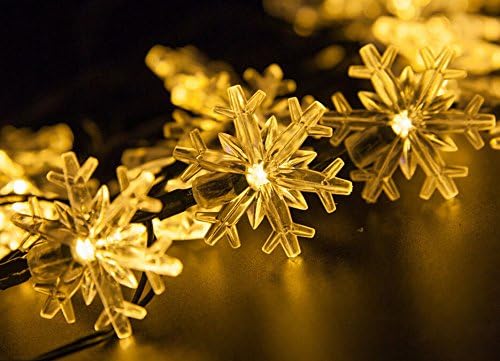 Stoog Snowflake Solar Fairy String 30LED Light for Outdoor Décor Wedding Backyard Christmas Decoration Waterproof Bright Wall Lamp Garden Fence Patio Deck Yard Walkway Driveway Stairs Outside Wall (Warm White)