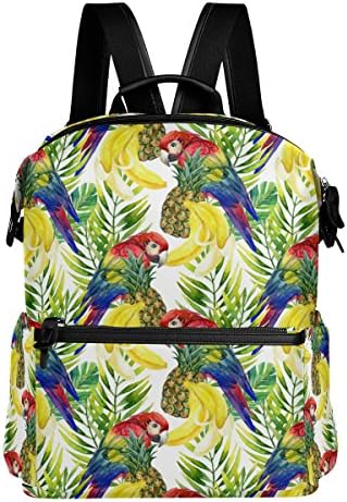Parrot et feuilles de banane Ananas Tropical léger Polyester imperméable Grande contenance Sac à dos Campus Sac à dos de voyage Sac à dos