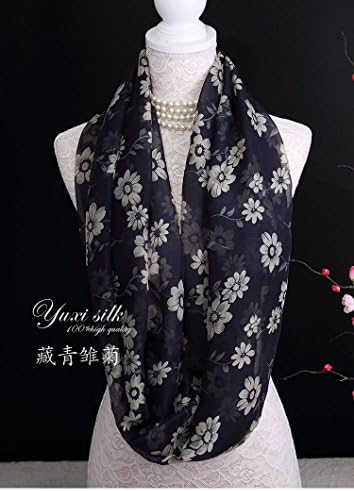 YRXDD Pure color 100% herbs extract long silk scarves masks in the Girl") Wild spring and autumn) , navy blue daisies