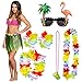 Produktbild Trixes 7-teilige Hawaiianische Kostüm Kollektion - Hula Leaf Rock Flower Lei Halskette Armbänder Stirnband Schnaps Glass and Sonnenbrille - Ideal für Tropical Beach Sommer Luau Party