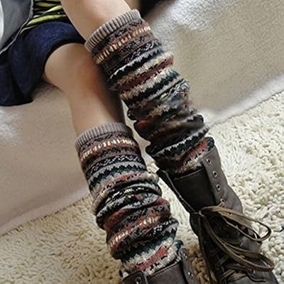 HuaYang Fashion longue chaussette des femmes collant jambière tricoté d'hiver(Kaki)