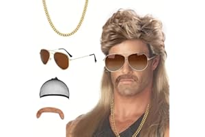 MIVORA Peluca Rubia Retro 80s 90s Unisex, WIG de Pelera de Vokuhila con Accesorios de Disfraces para Hombres y Mujeres, Perfecto para Fiestas de Carnaval, Halloween, Mardi Gras y Más