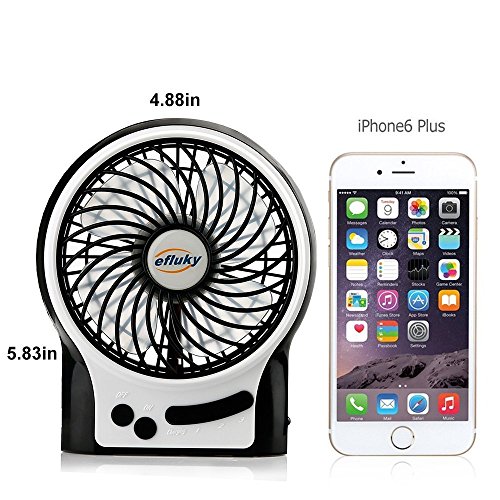 efluky 4.5 Zoll Mini USB aufladbare Fan 3 Geschwindigkeiten mit LED-Licht Beweglicher Tischventilator Kühlventilator Tischventilator -Laptop-Fan für Heim und Büro, Innen- und Außenbereich (schwarz) - 8