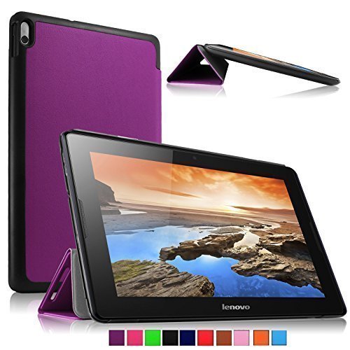 Infiland Lenovo IdeaTab A10-70 Hülle Case-Ultra Dünn Tri-Fold Smart-Muschel PU Leder Ultra Schlank Superleicht Ständer Smart Shell Cover Schutzhülle Etui Tasche für Lenovo IdeaTab A10-70 (10,1 Zoll) (lila)